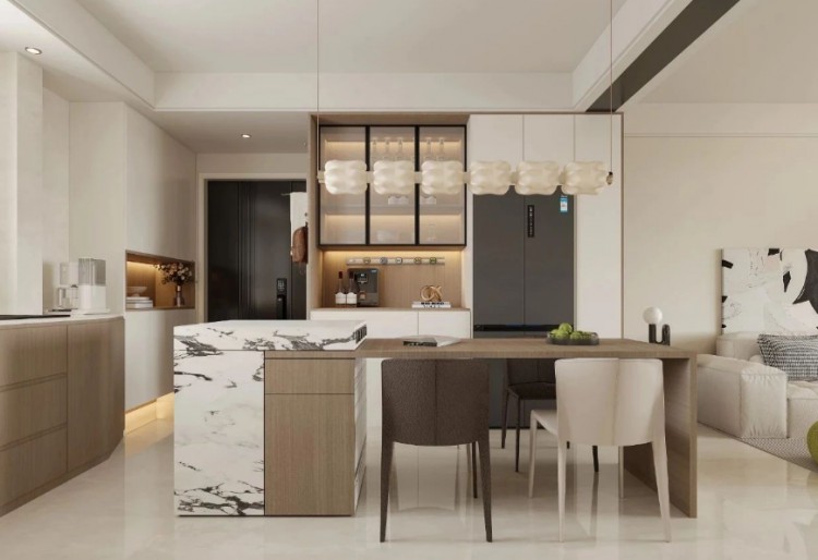 現代奶油風三居室餐廳裝修效果圖