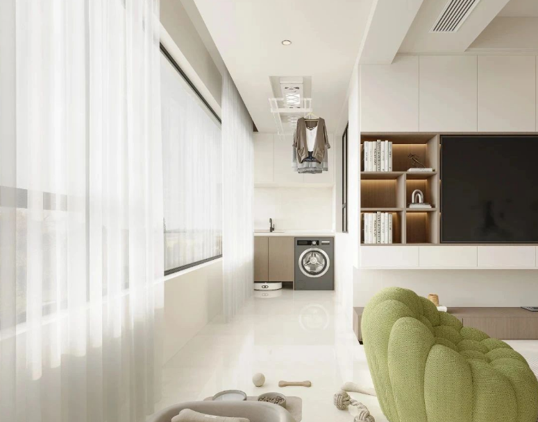 現代奶油風三居室陽臺裝修效果圖