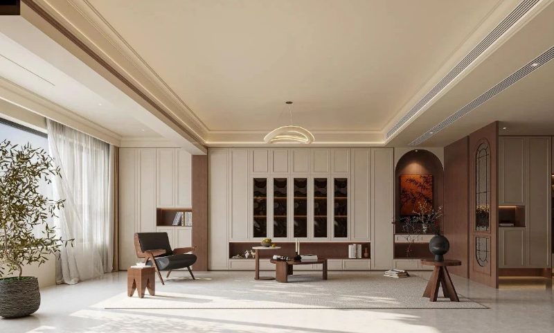 中古風三居室客廳裝修效果圖