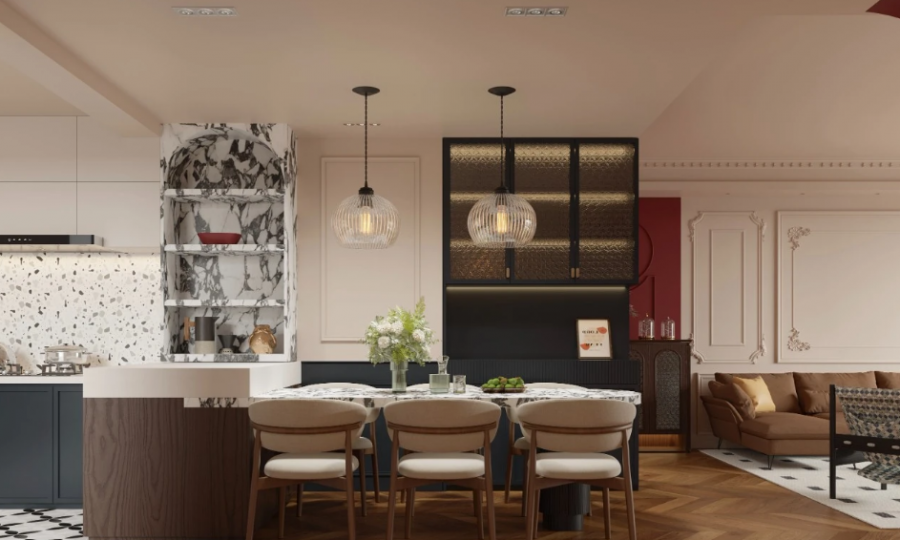 法式中古風三居室餐廳裝修效果圖