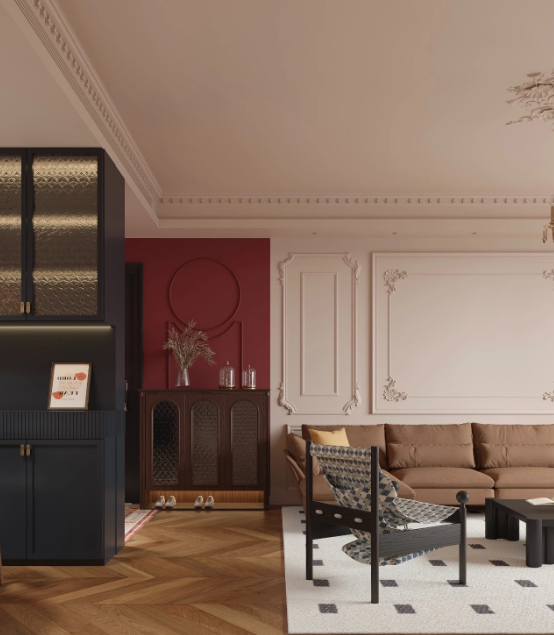 法式中古風三居室客廳裝修效果圖