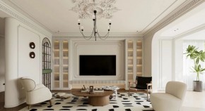 奶油中古風三居室客廳裝修效果圖