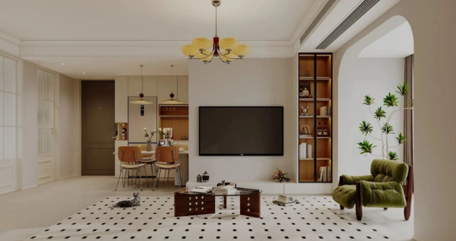 法式中古風三居室客廳裝修效果圖