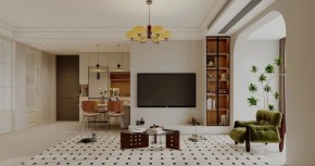 法式中古風三居室客廳裝修效果圖