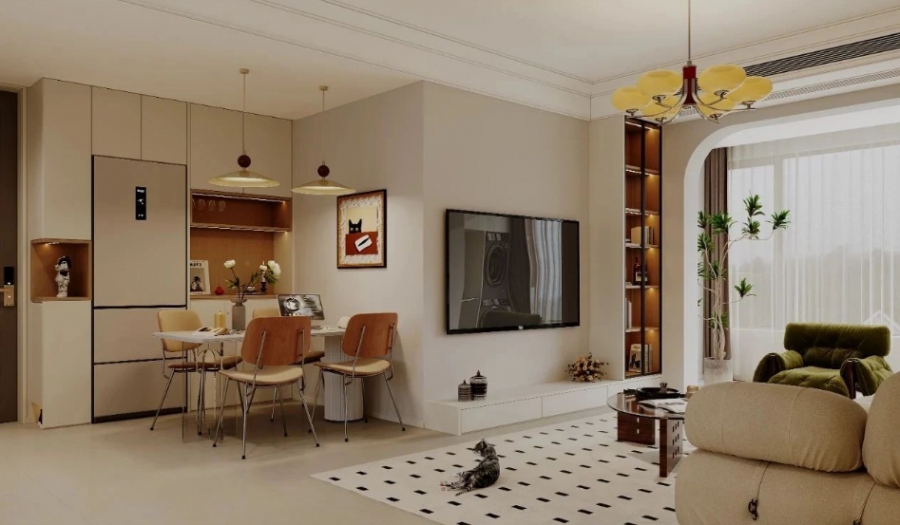 法式中古風三居室客廳裝修效果圖