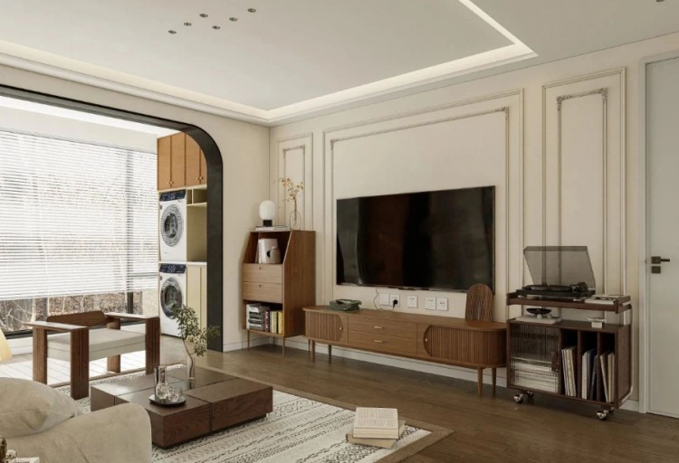 現代中古風三居室裝修效果圖