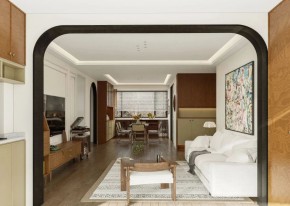 現代中古風三居室客廳裝修效果圖