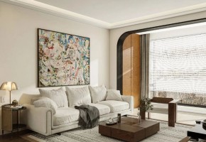 現代中古風三居室客廳裝修效果圖