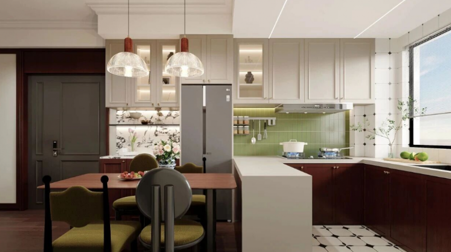 復古美式三居室廚房裝修效果圖