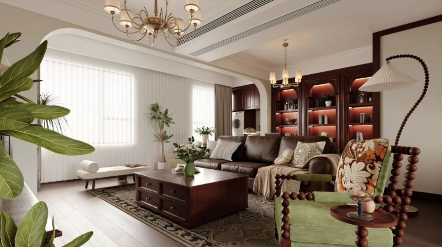 復古美式三居室客廳裝修效果圖