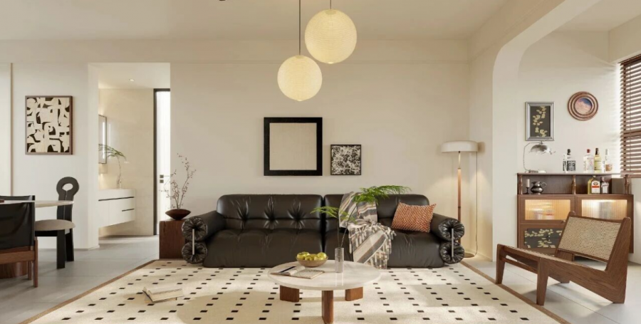 中古風三居室客廳裝修效果圖