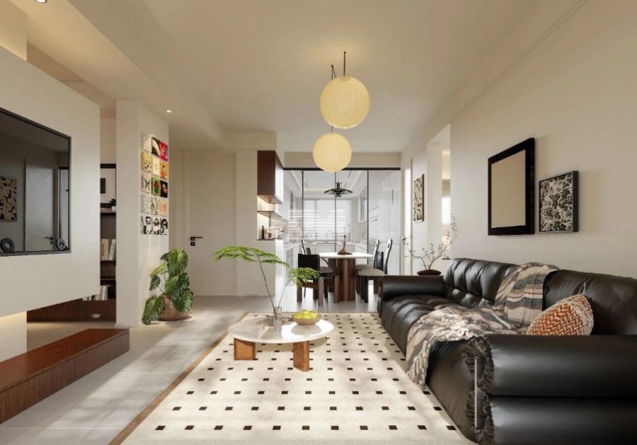 中古風三居室客廳裝修效果圖