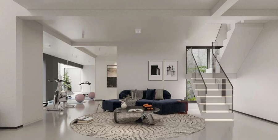 現代簡約復式別墅客廳裝修效果圖