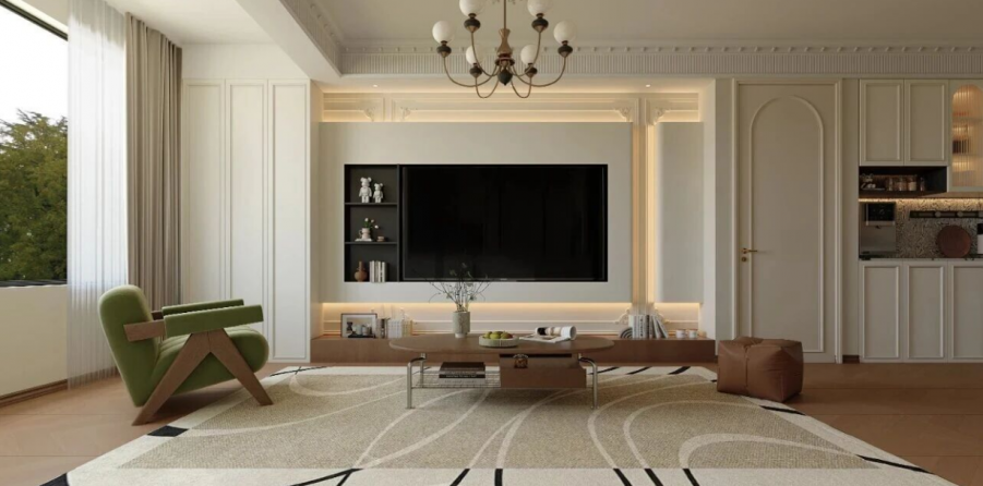 法式復(fù)古三居室客廳裝修效果圖