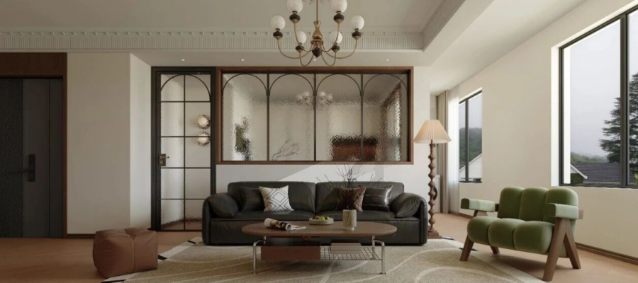 法式復(fù)古三居室客廳裝修效果圖