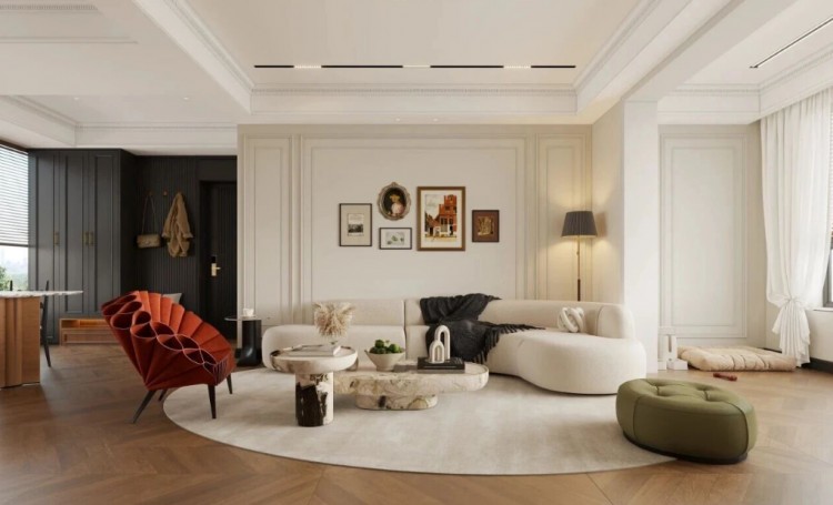 法式復古三居室客廳裝修效果圖