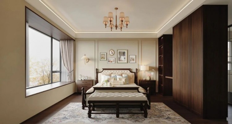 美式復古三居室臥室裝修效果圖