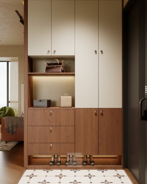 自由水岸中古風三居室玄關裝修效果圖