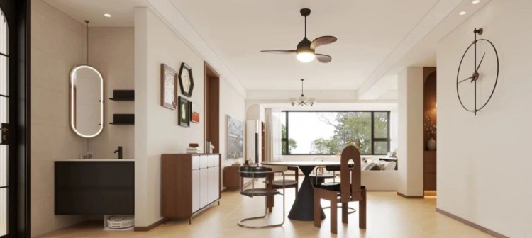 現代中古風三居室餐廳裝修效果圖