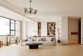 現代中古風三居室客廳裝修效果圖